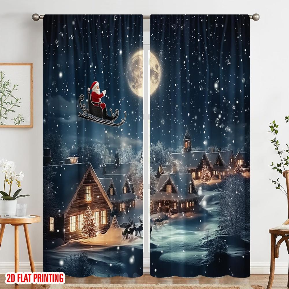 2 Stück, 2D-Flachdruck Vorhänge Digitaldruck Weihnachtsmann Schlitten Rentier (2) Vielseitiges, strapazierfähiges Polyester (ohne Stange)