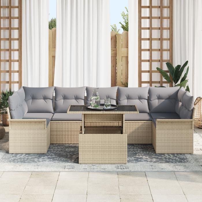 Ensemble de canapé de jardin de 8 pièces vidaXL avec coussins beige poly rotin, Canapé de jardin 2 places vidaXL356973