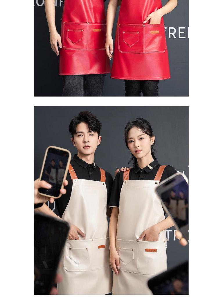 Waterproof PU Leather Apron with Logo for Seafood Kitchen & Restaurant Workwear