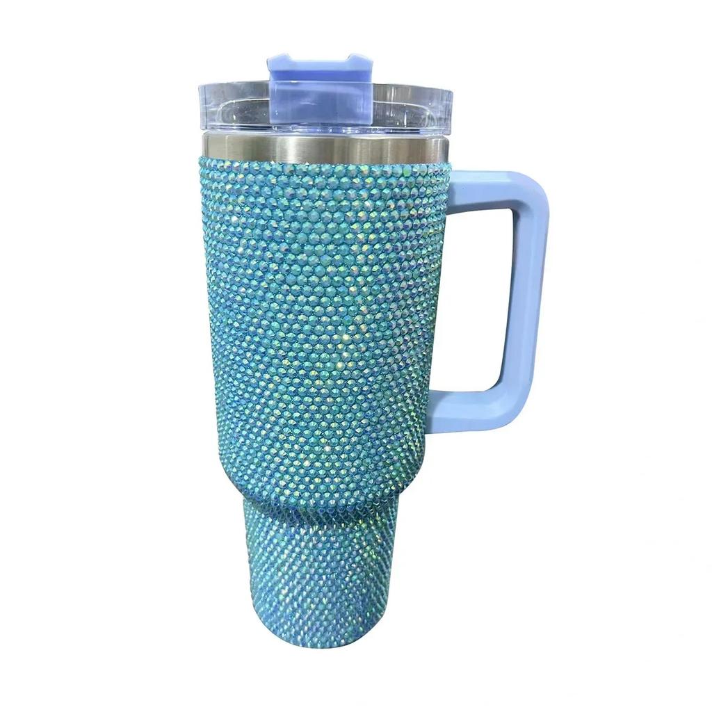 Diamond-encrusted Diamond Thermo Silver Water Cup Starbucks Cup Car Handle Cup 304 Steel Office Home