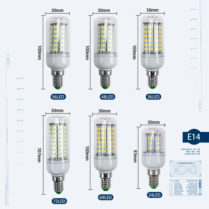 E27 E14 SMD5730 LED Corn Candle Bulb AC220V 24/36/48/56/69/72 LEDs Lampada Bombilla Chandelier Home Decor Light