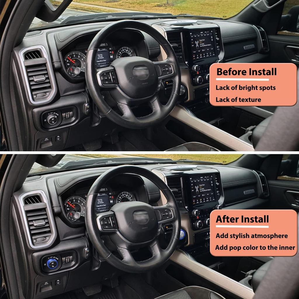 1× Blue Headlights Switch Button Knob Cover for Dodge RAM 2018-2025 Aluminum Alloy Ring Trim Decoration Accessories