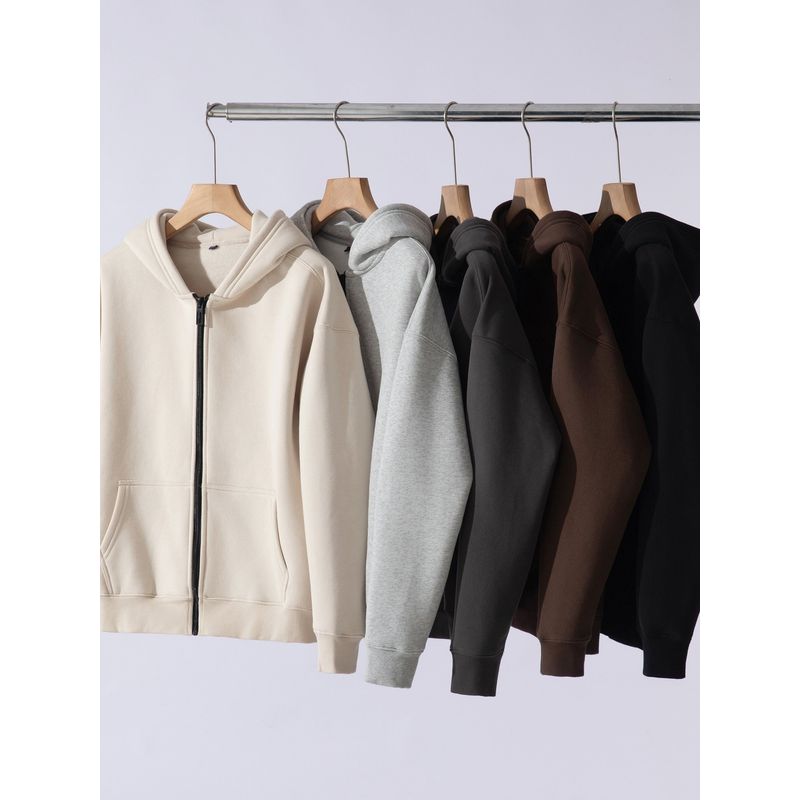Foreign Trade Japanese-Style Autumn and Winter Fleece-Lined Thick Warm Zip-Up Hoodie for Men and Women, Couple's Casual Hooded Sweatshirt Jacket