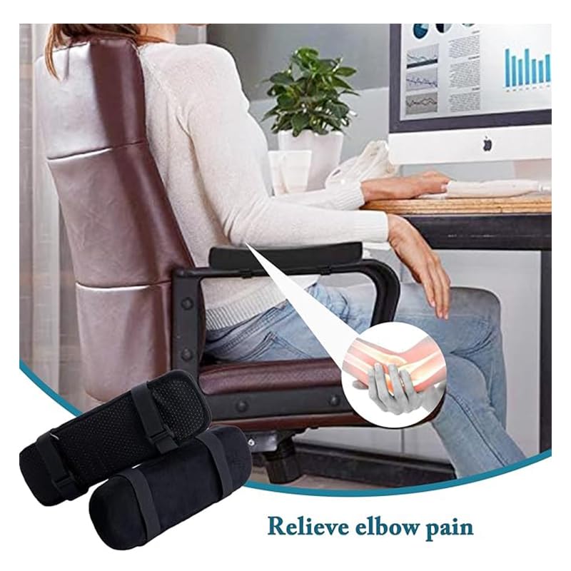 2 Pack Chair Armrest Pads: Memory Foam Cushion with Cooling Gel Layer - Non-Slip Ergonomic Armrest Cover for Office Chair Forearm Relief During Long