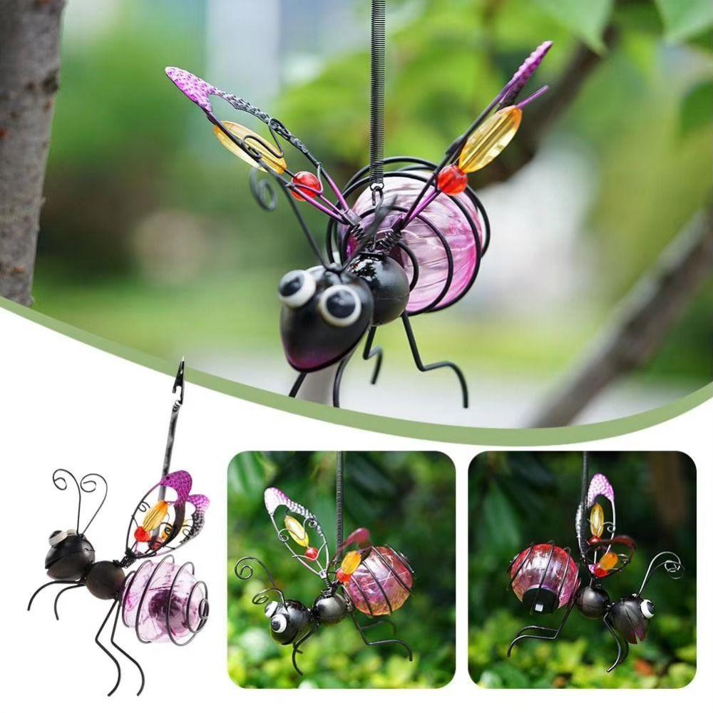 Creative Solar Iron Insect Statue 3D Simulation Iron Art Solar Powered Insect Lamp Colorful Metal Solar Light Garden Sculptures