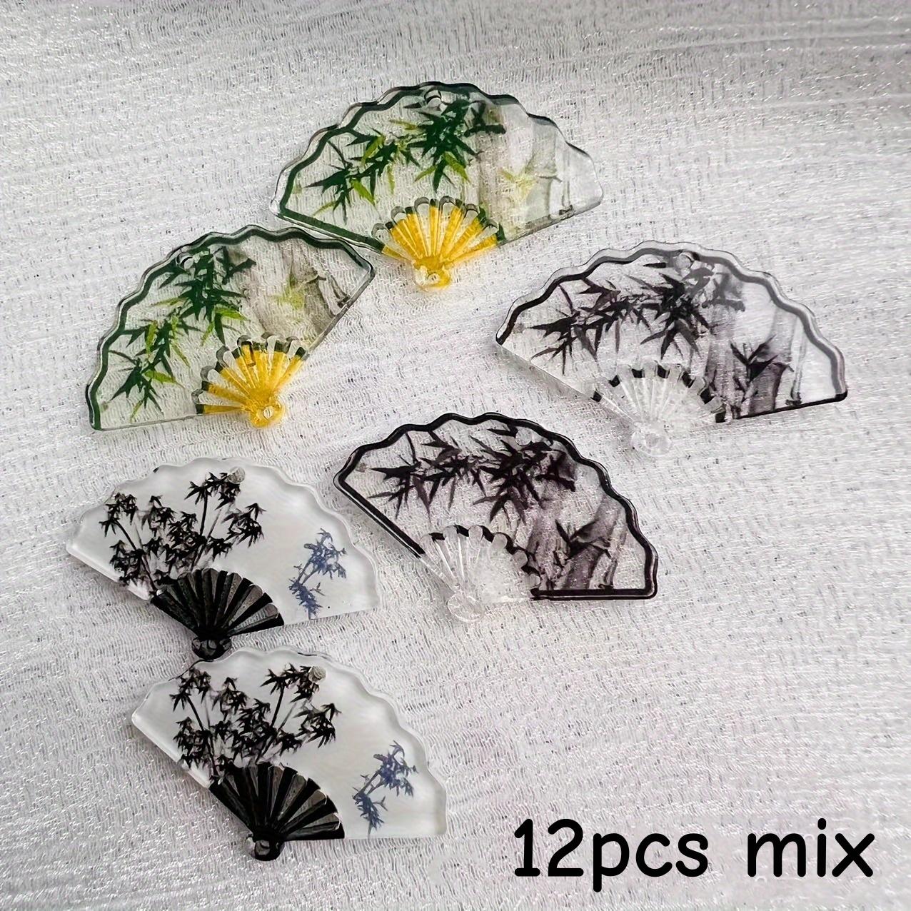 

12PCS Chinese style transparent bamboo pattern fan acrylic jewelry accessories retro earrings necklace DIY jewelry making access 12pcs