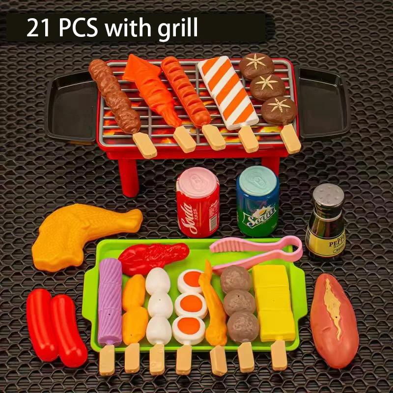 Kids Simulation Barbecue Toy Set BBQ Cooking Pretend Play Kitchen Toys Interactive Grill Play Food Cookware Playset for Children