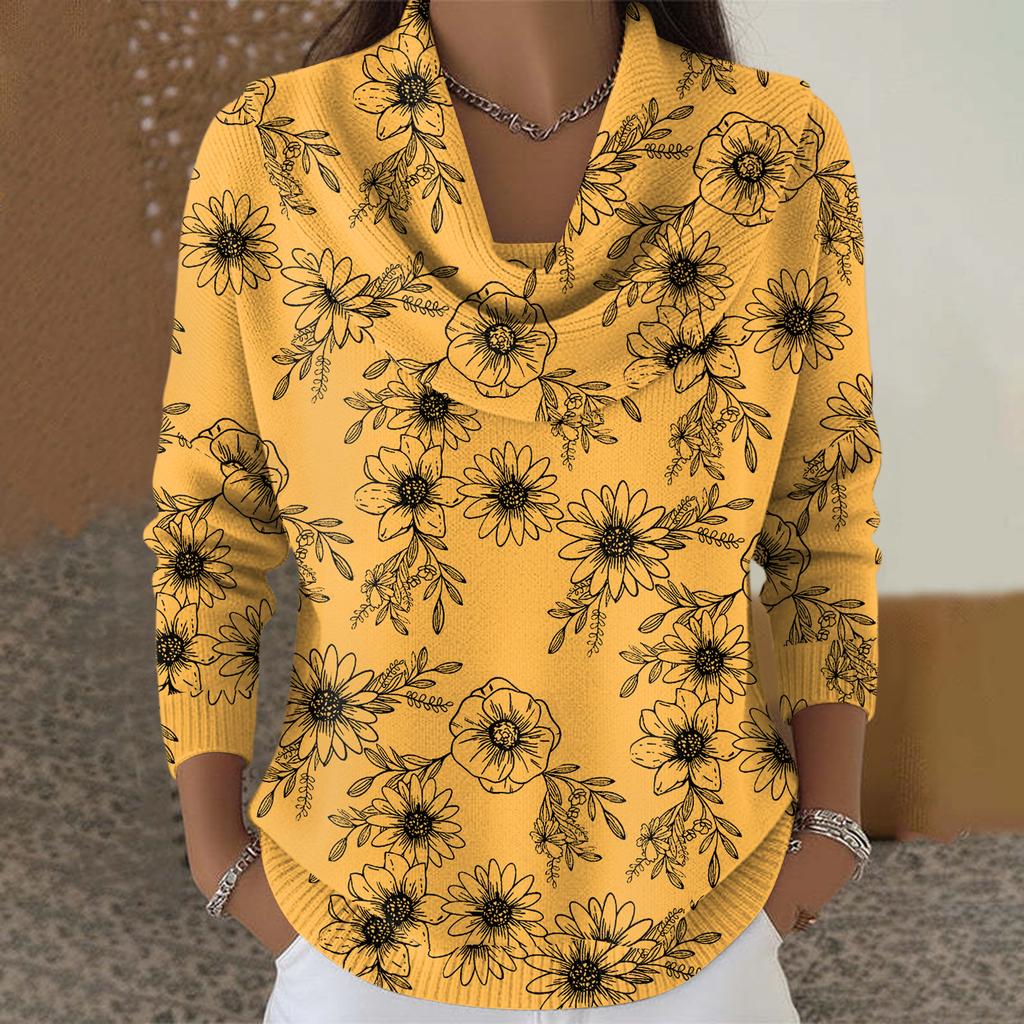 Dámský ležérní a módní svetr s dlouhým rukávem a potiskem, kulatým výstřihem