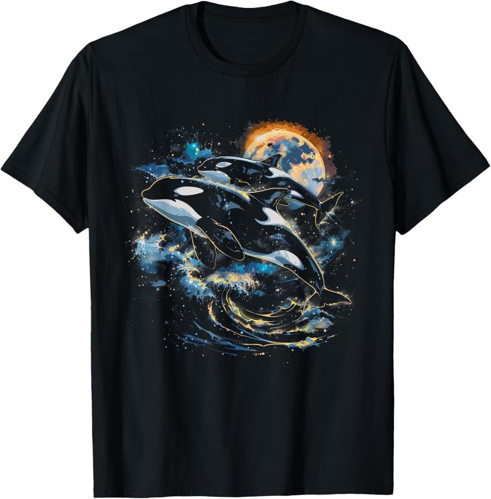Orca In Space Planets Stars Whale Lover Tee Gift Unisex T-Shirt