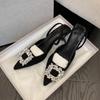 Grape mother studiolee 2025 new square buckle rhinestone pointed head shallow mouth rear empty stiletto sandals women's summer