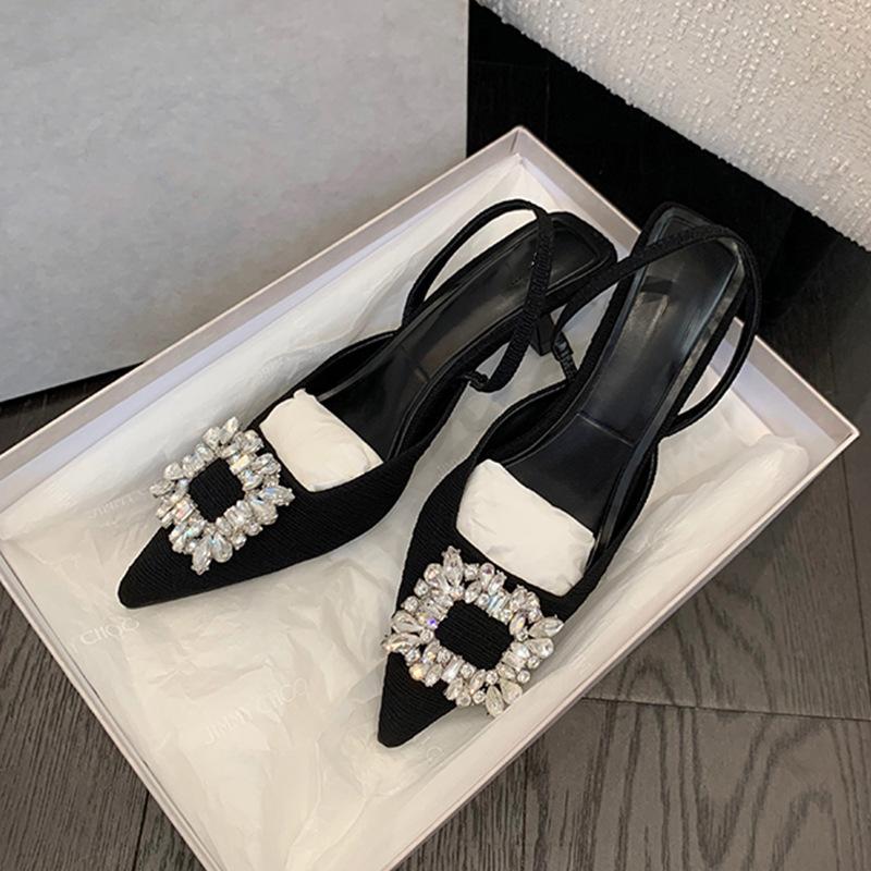 Grape mother studiolee 2025 new square buckle rhinestone pointed head shallow mouth rear empty stiletto sandals women's summer