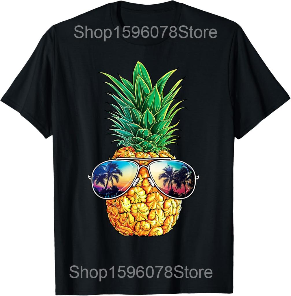 Ananas auf dem Kopf Wo ist die Party T-Shirts Herren Baumwolle Humor Streetwear T-Shirt Kurzarm Unisex Lockere Kleidung