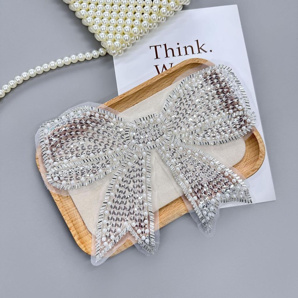 Handmade Bead Sequined Mesh Bow Patch Clothing Top Dress Children'S Clothing Decorative Cloth Sticker Accessories