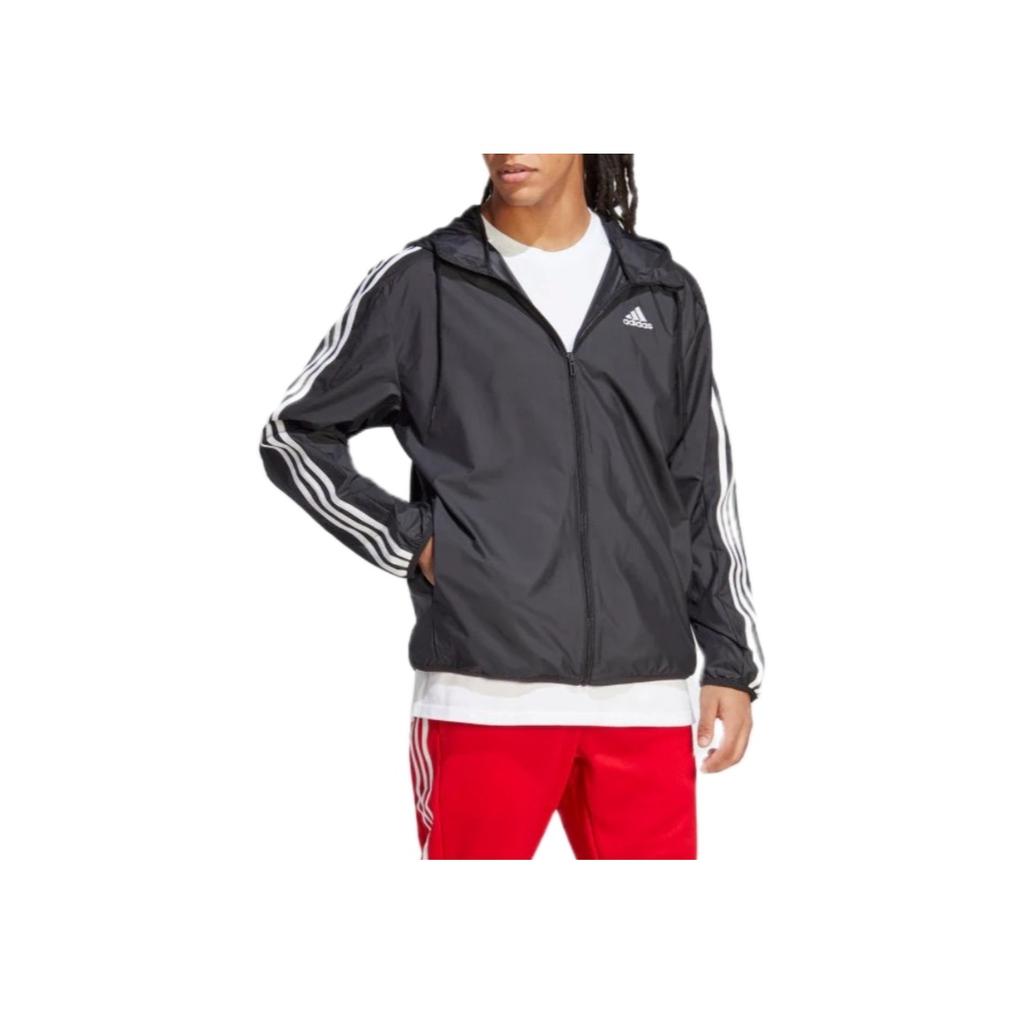 adidas Logo Stripe Hooded Jacket Men Outerwear Black IB0378