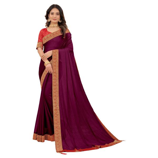 

Фиолетовое шелковое сари Vichitra с привлекательной последовательностью и нитками от Eva Creation