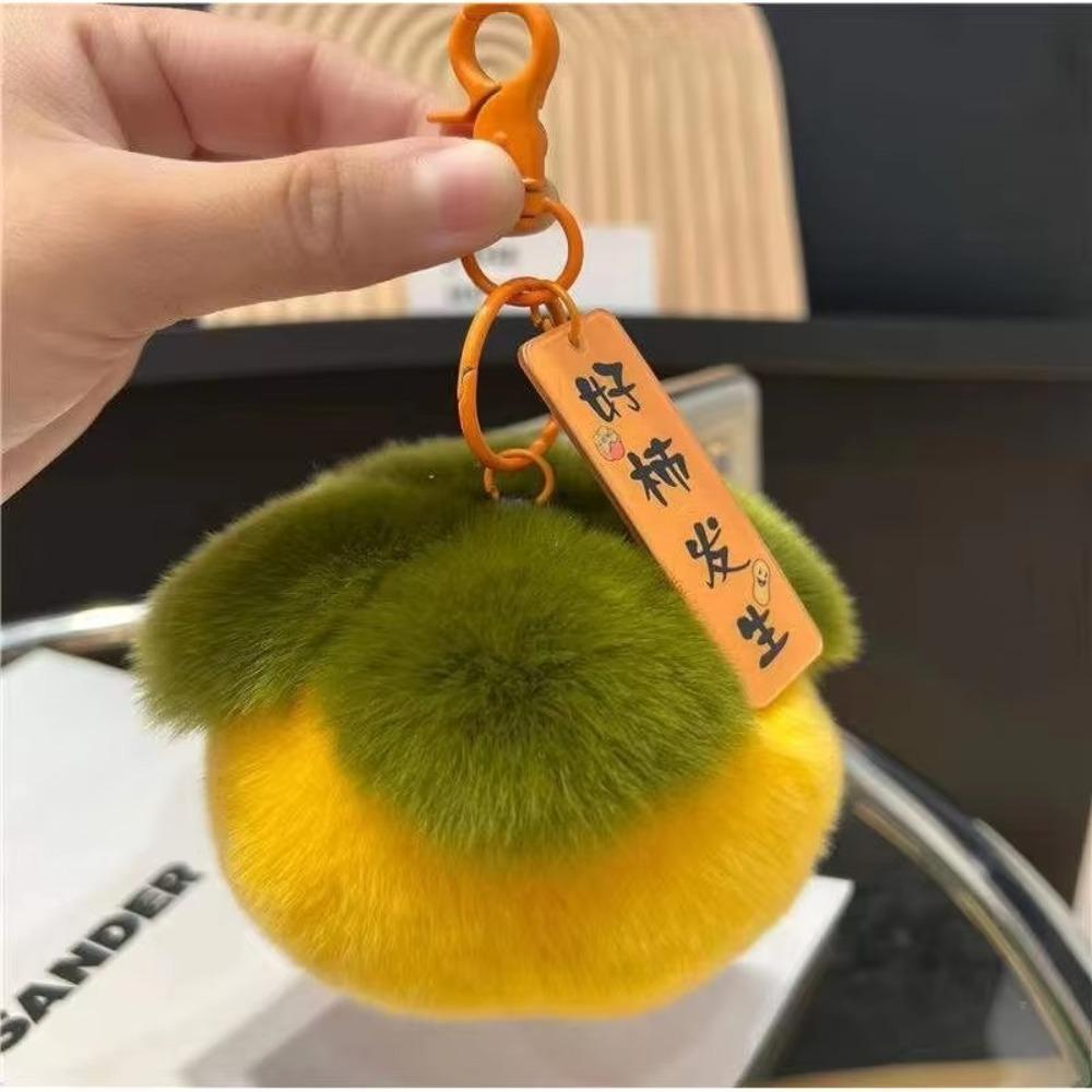 Soft Mini Persimmon Keychain Rabbit Fur Car Key Pendant Birthday Gift Backpack Bag Key Chain