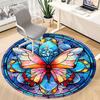 1pc Butterfly Stained Glass Office Round Rug, Non-slip, Soft and Durable Office Rug for Interior Decoration, Perfect for Office,Decoration yy260204037