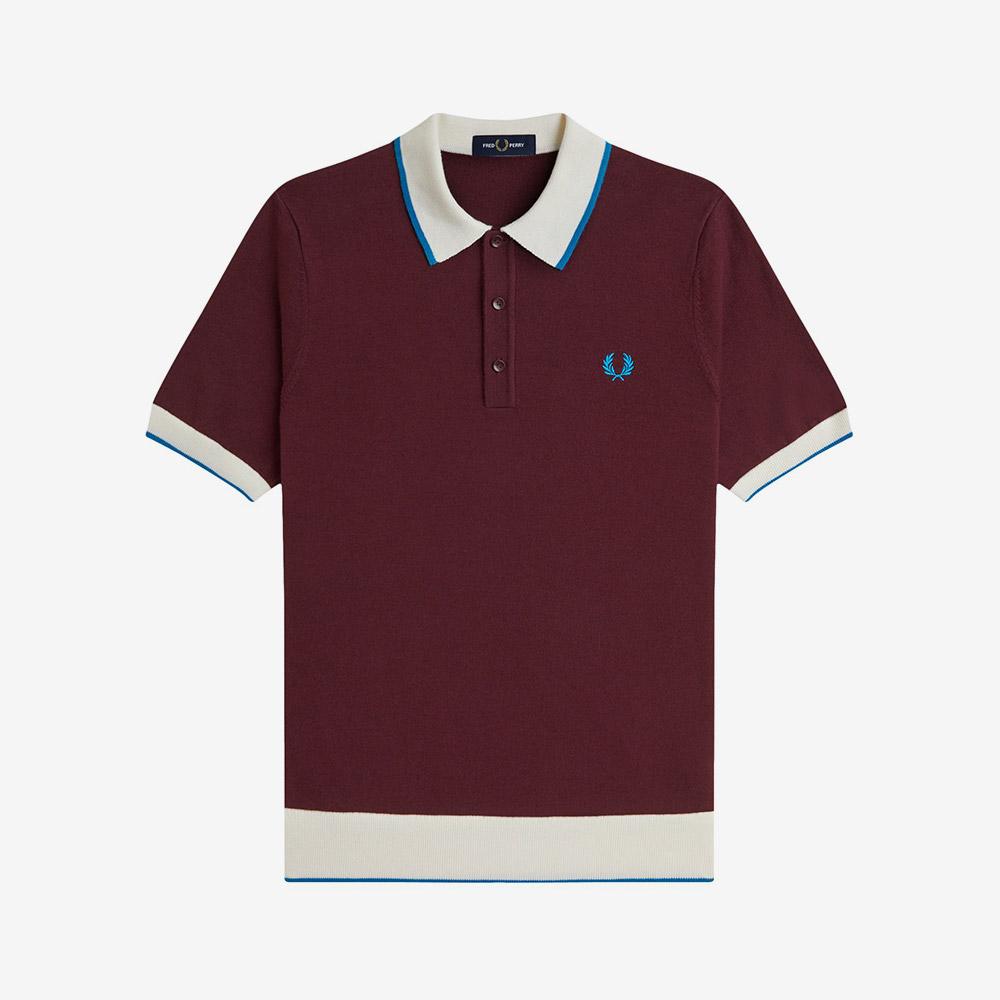 FRED PERRY [Sharp] Contrast Tip Knit Shirt - Oxblood Afpm253K315-597