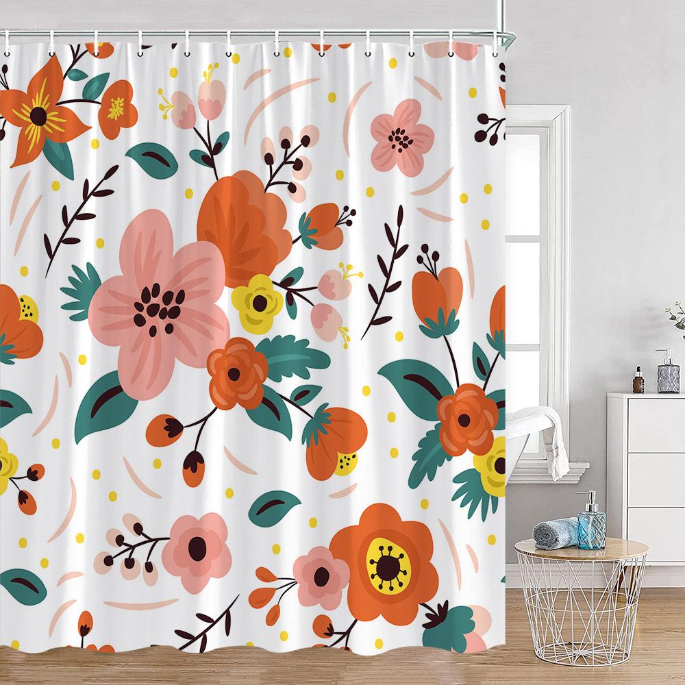 Colorful Flowers Shower Curtains Retro Flowers Bohemian Style Plants Botanical Bathroom Curtain Modern Minimalist Bath Curtain
