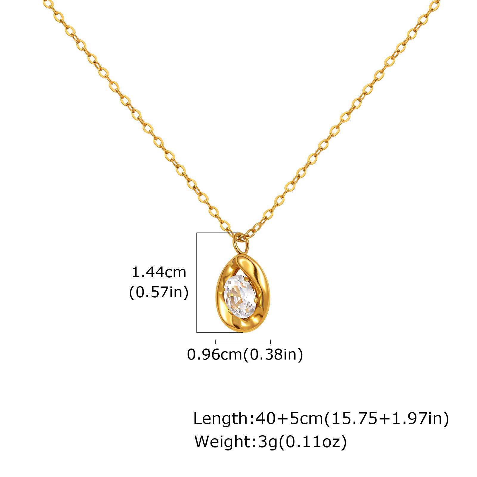 Earrings Stainless Steel Oval White Zircon Stud Earrings Gold Ladies Fashion Earrings, Necklace