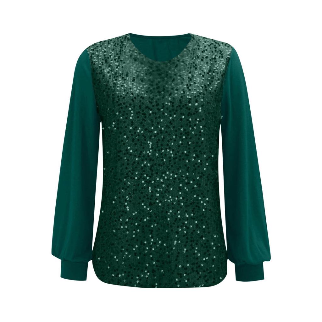 2025 European & American Women's Casual Sequin Round Neck Long Sleeve Pullover