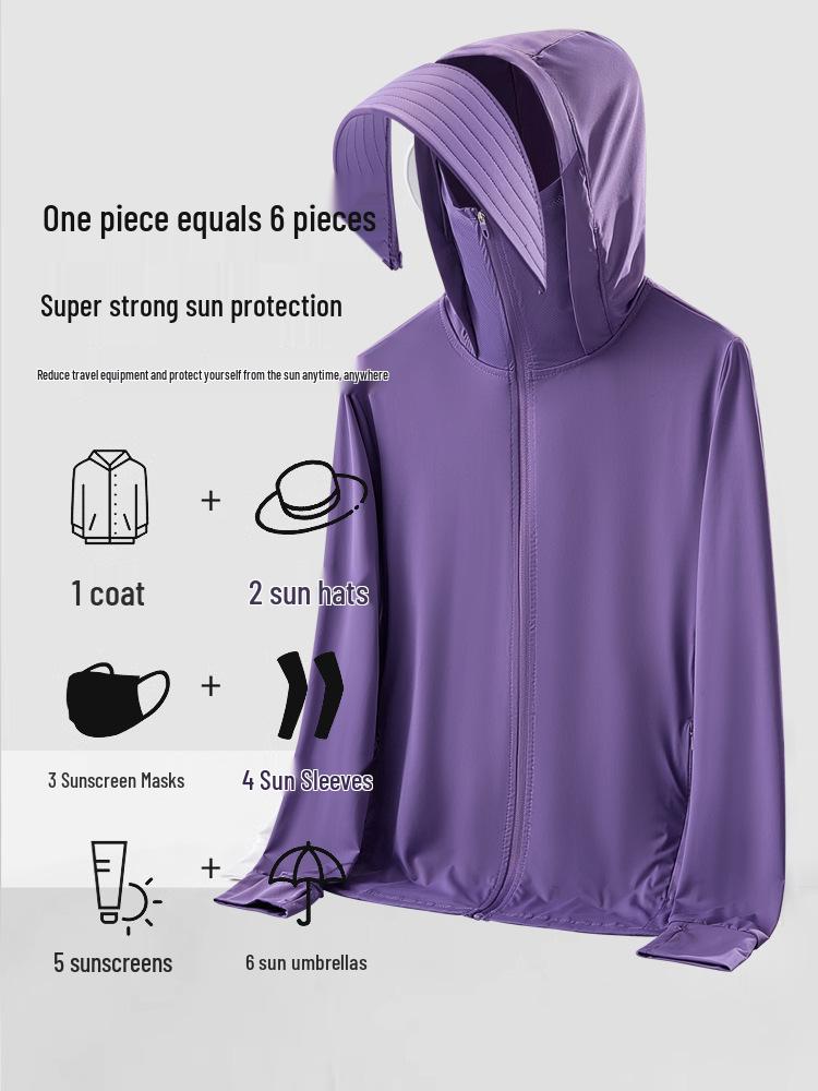 Unisex UPF50+ Cooling Ice Silk Sun Protection Jacket with Detachable Brim for Outdoor Cycling