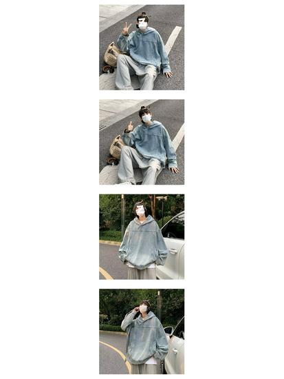 Retro American Washed Denim Hooded Jacket for Couples - Trendy, Loose-Fit Unisex Design