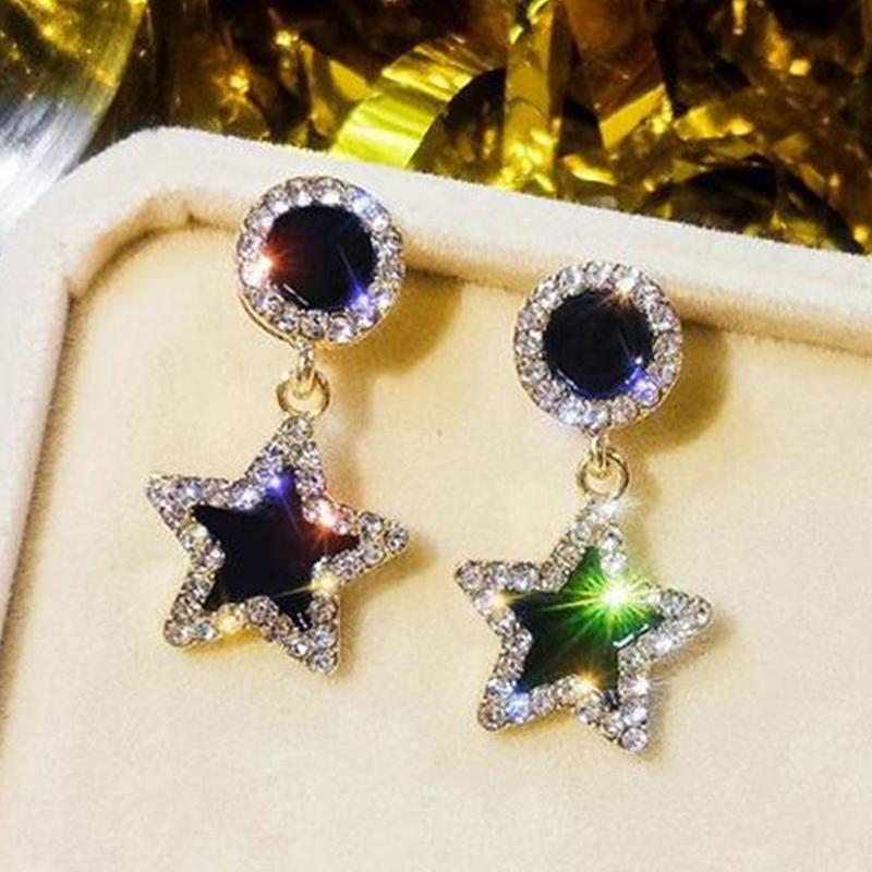 Korean New Black Round Rhinestone Drop Earrings for Women Shining Zircon Geometric Dangle Earring Female Temperament Jewelry