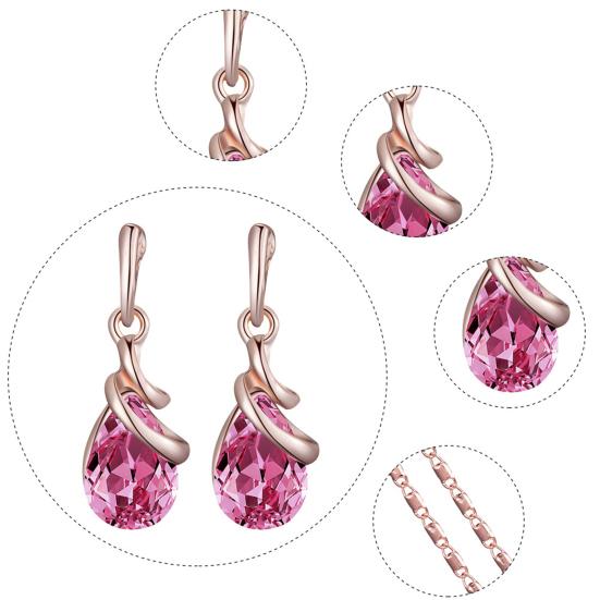 1 Set Women Necklace Elegant Luxury Noble Gift Red Waterdrop Rhinestone Inlaid Stud Earrings Kit Fashion Jewelry