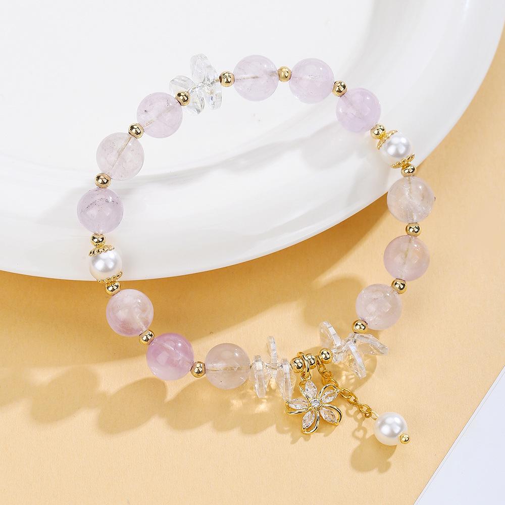 Natural Amethyst Burst Flower Bracelet - Korean Mori Style with Flower Pendant