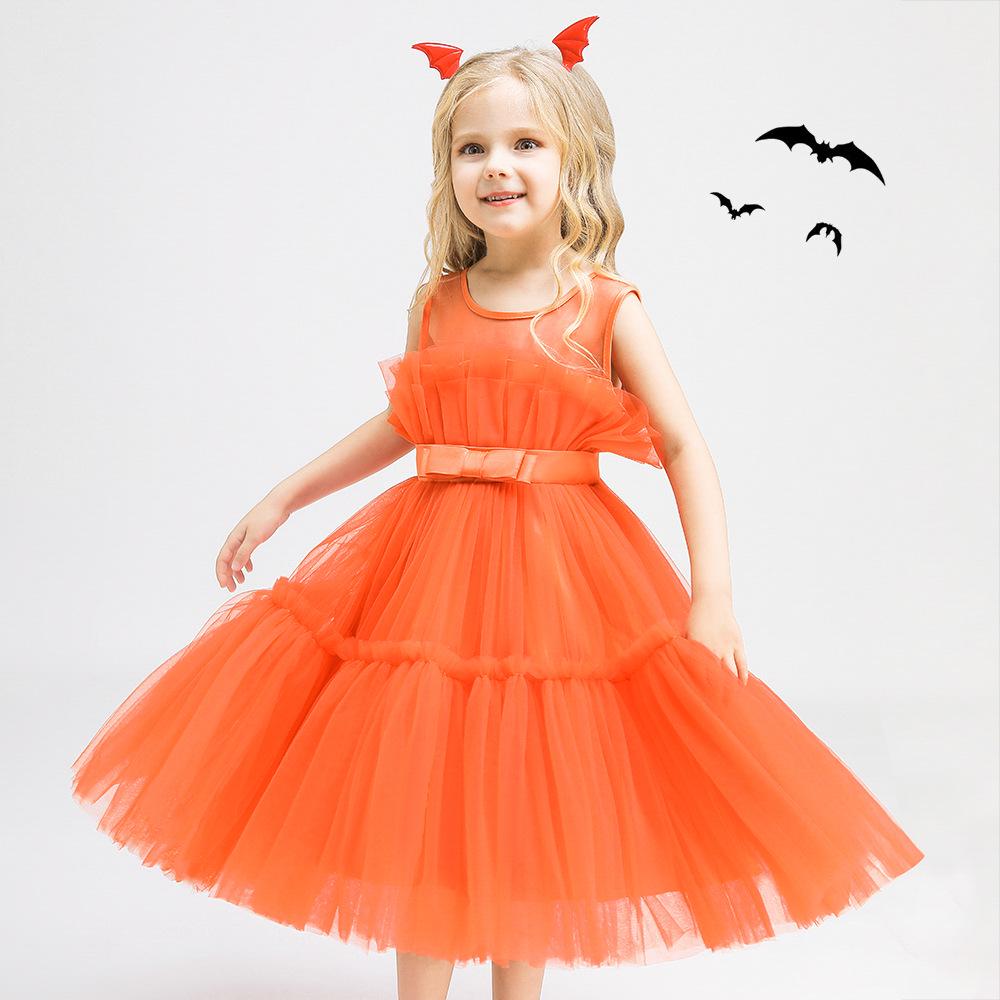 Children's Halloween Bowknot Mesh Princess Dress for First Birthday