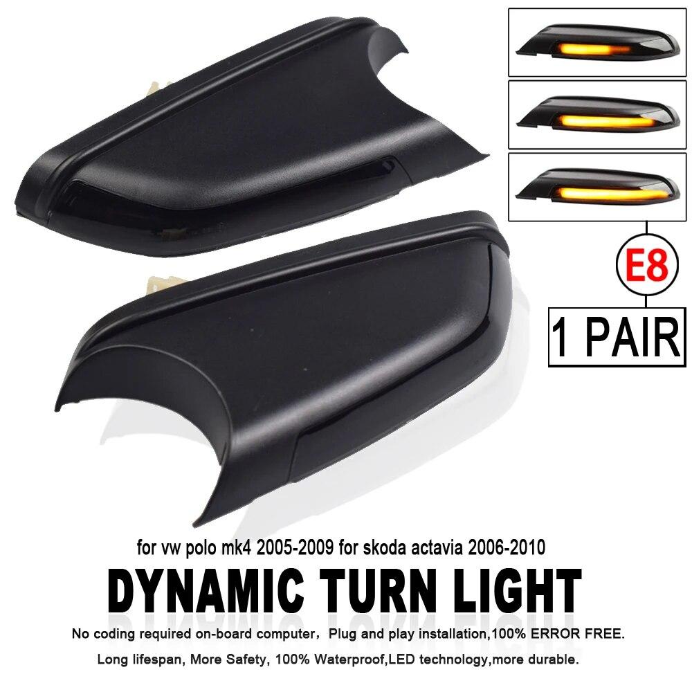 LED Dynamic Turn Signal Flashing Light For VW Polo MK4 9N For Skoda Octavia MK2 1Z Side Rear-View Mirror Indicator Blinker