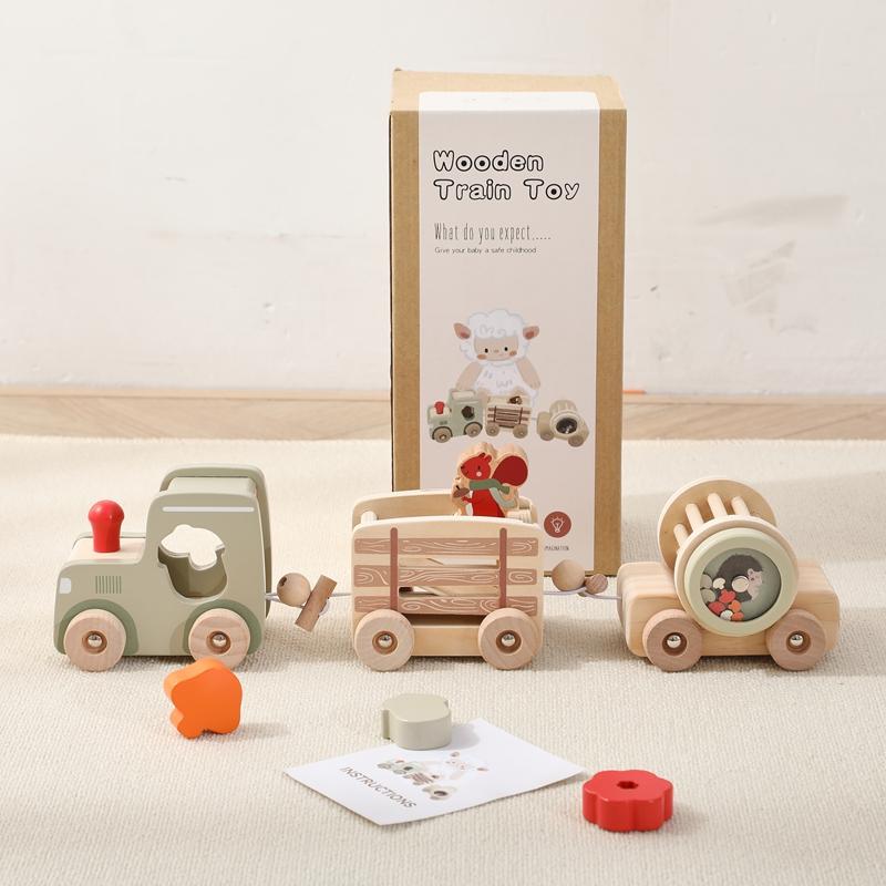 Kids Wooden Rail Train Toy Children Assembled Building Block Toy Newborns Early Educational Aid Toys Montessori Finger Fine Game