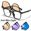 Fold-up Gaming-Specific Anti-Blue Light Clip-Ons Ultra-Lightweight Eye Protection Eyewear (Tea Purple and Blue Lenses)