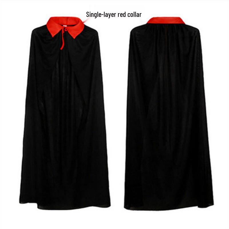 Pirate & Grim Reaper Halloween Cape: Red & Black Cloak with Stand-up Collar for Kids & Adults