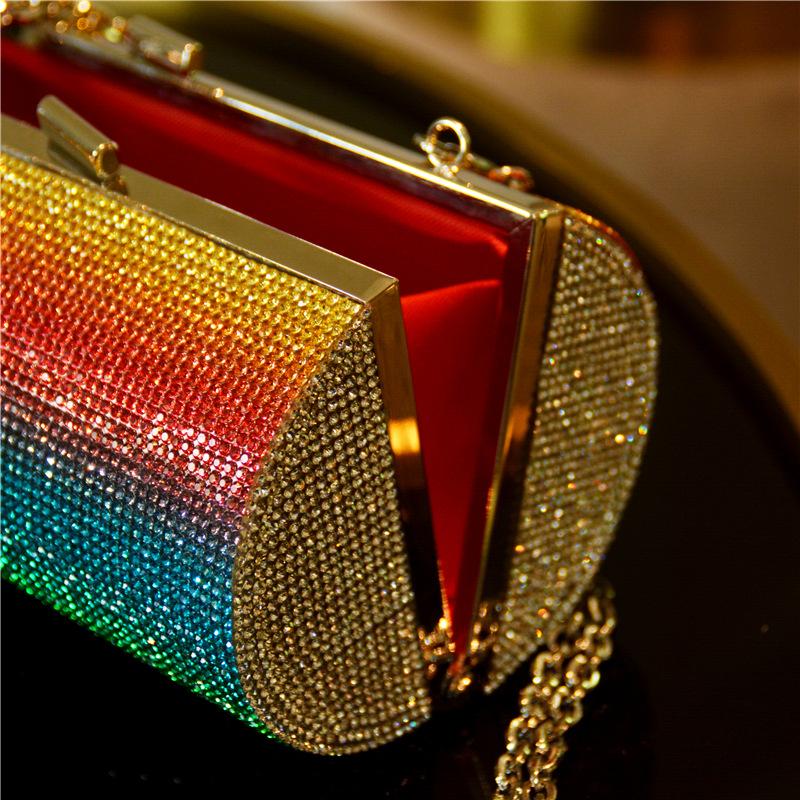 SCIONE Rainbow Rhinestone Dinner Bag Diagonal Bag Female Diamond Cylinder Shoulder Bag Banquet Bag