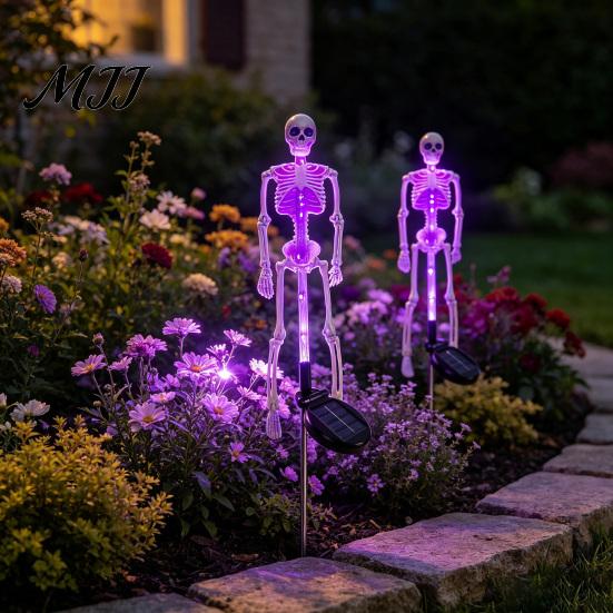 Solar Powered Path Lighting 3D Skeleton Halloween Garden Lamp, Spooky Human Pathway Glowing Lawn Ornaments for Parties Lights, Waterproof Resin