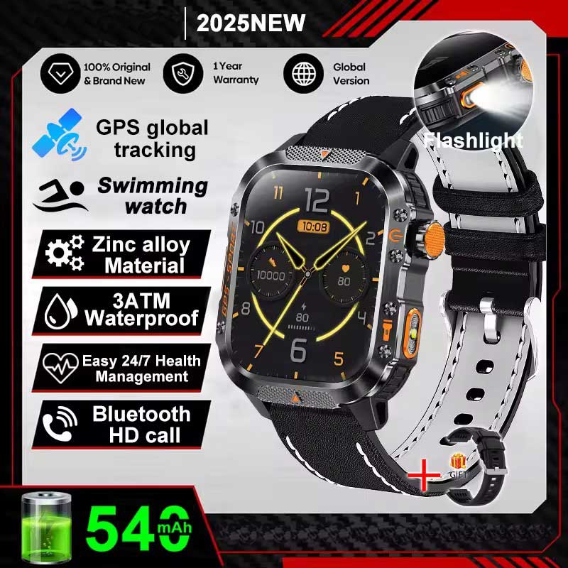 Vojenské chytré hodinky s vestavěným GPS, kompasem, výškoměrem, vodotěsností 3ATM IP69K, AMOLED displejem, Bluetooth voláním, 2,01" chytré hodinky pro Android a iOS