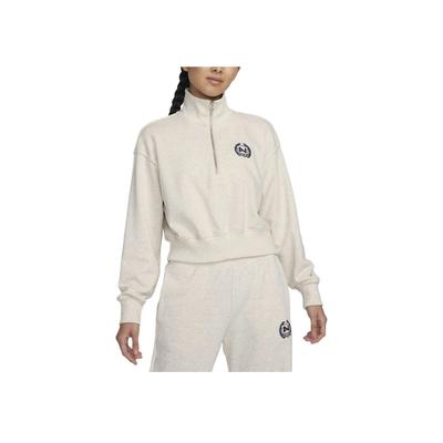 Alphabet Logo Embroidered Half-Zip Stand Collar Sweatshirt Women Tops Oatmeal FZ4737-141