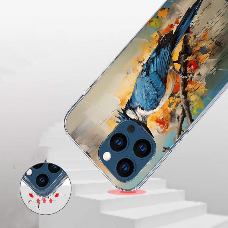 Animal Oil Painting Bird Cover Phone Case For iPhone 16 17 Air 15 14 Pro Max 16E Phone Case 13 Mini 12 11 7 SE 8 Print Pattern F