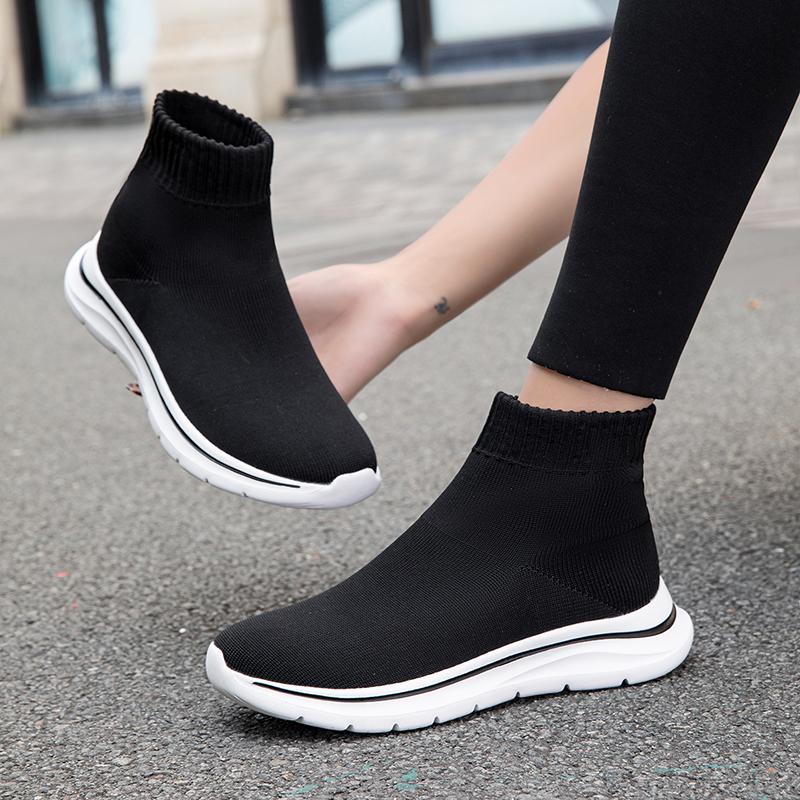 High‑Top Sock Shoes Women Slip‑On Casual Sneakers Breathable Knitted Sports Shoes Lightweight Non‑Slip Walking Footwear