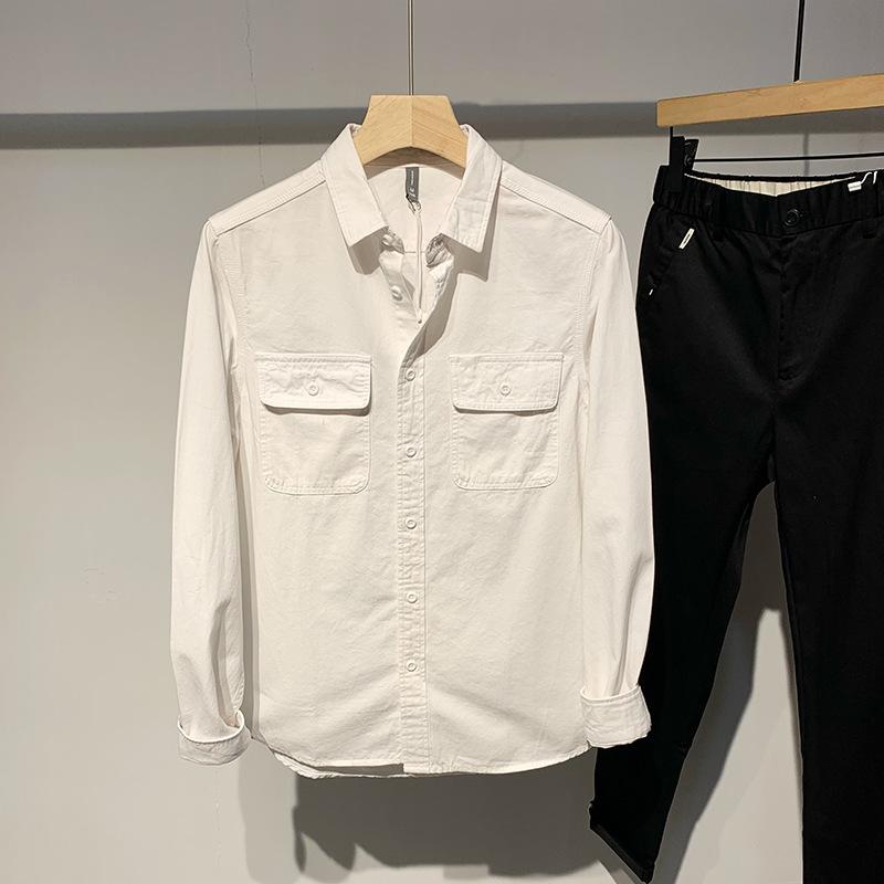 Men's Dual Pocket Long Sleeve Button Down Shirt Casual Cotton Streetwear Top