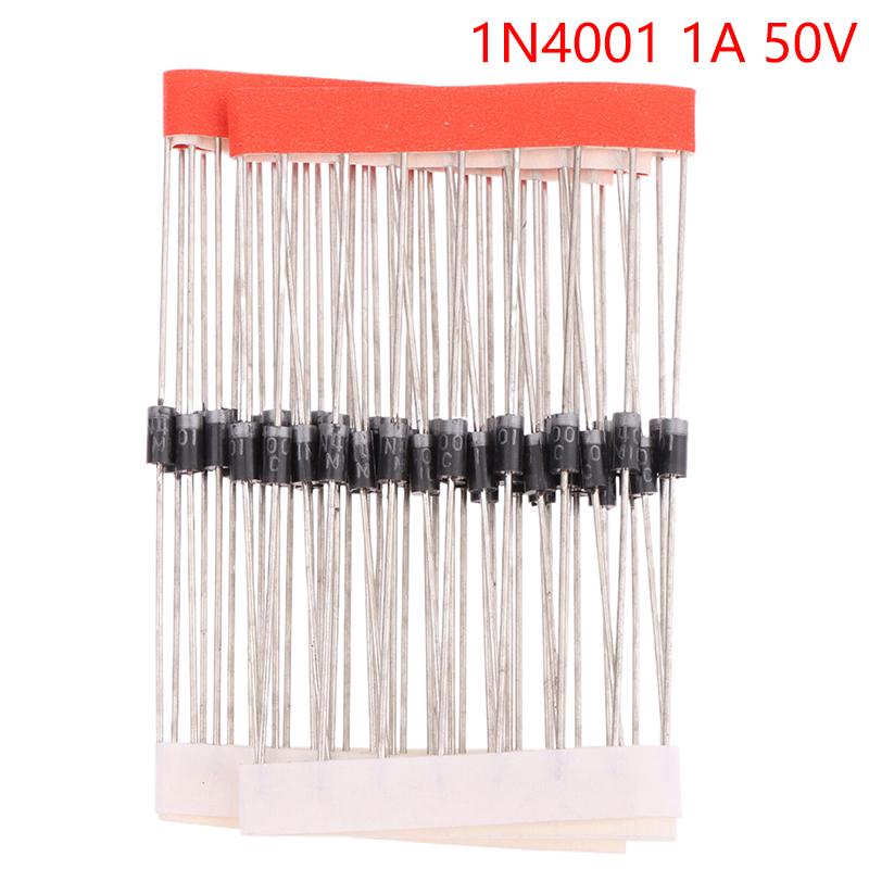 

50 шт. Повністю діоди-випрямлячі Шотткі 1N4001 1N4002 1N4004 1N4007 Діоди-випрямлячі з прямим виводом Do-41 1A 50V-1000V