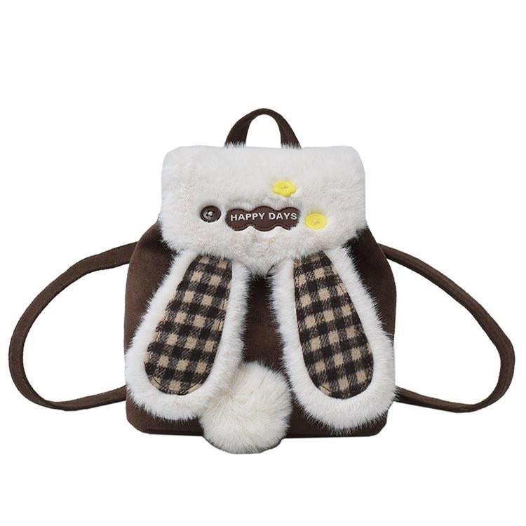 Cute Bunny Ear Fluffy Backpack With Padded Shoulder Straps For Daily Use