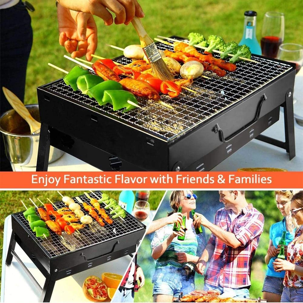 Folding Portable Barbecue Charcoal Grill Stainless Steel Small Mini BBQ Tool Kits for Outdoor Cooking Camping Picnics Beach