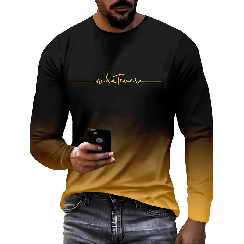 Round Neck T-shirt for Spring Men's Fashion Casual 3D Long Sleeved Minimalist T-shirt