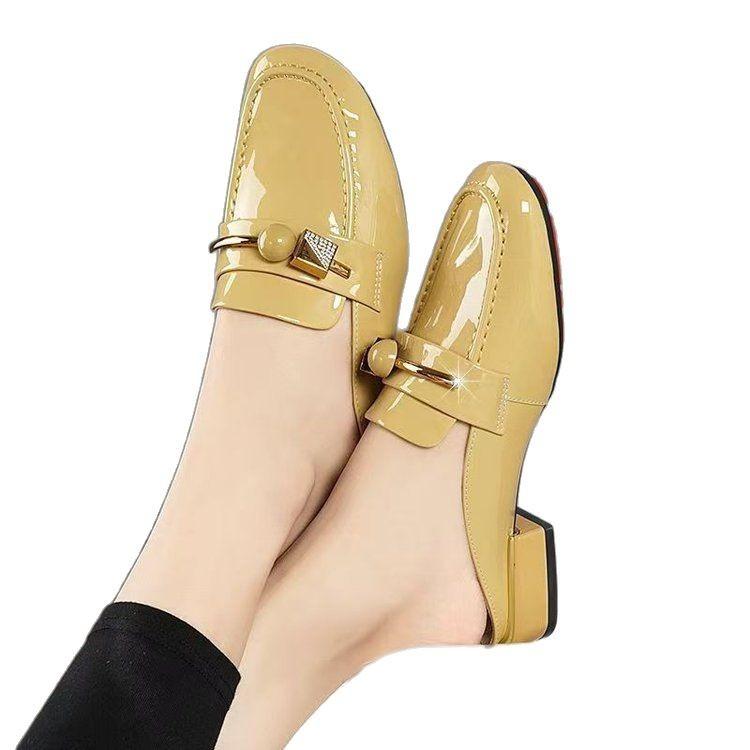 2025 summer new cool slippers women's bag head one-word outer wear middle heel fashion rhinestone soft bottom versatile half slippers