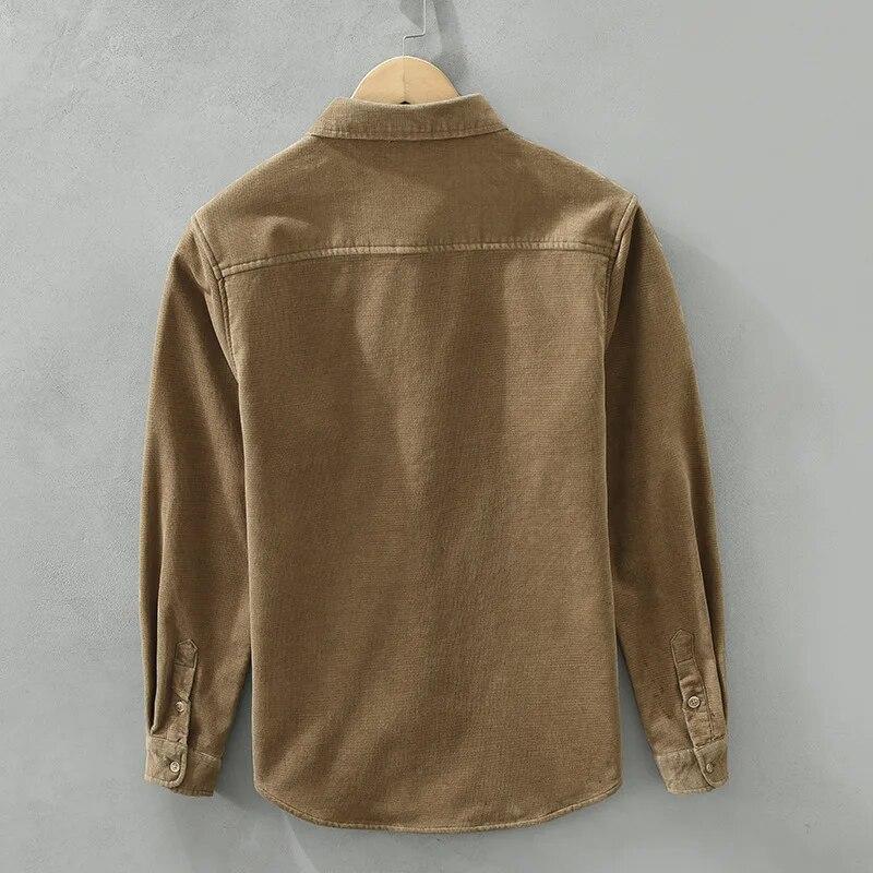 Varm vintertröja för män, daglig, ren bomull, avslappnad topp, krage, manchester, enfärgad skjorta, fleeceskjorta, enkla herrkläder