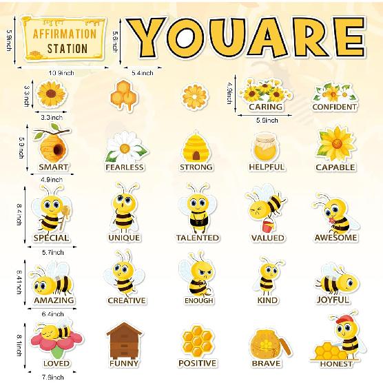 Bee Motivational Bulletin Board Decorations Positive Affirmation Posters Summer Sunflower Bee Hive Cutouts for Back to School Classroom Wall Decor