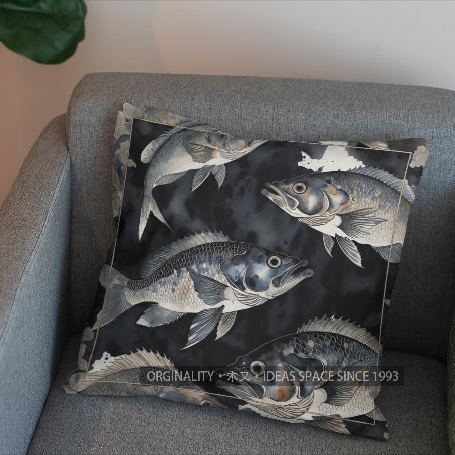2D Colorful Koi Fish Pattern Decorative Pillow Cover Pattern Cushion Cover Suitable For Sofa Bedroom Car Pillow Cover